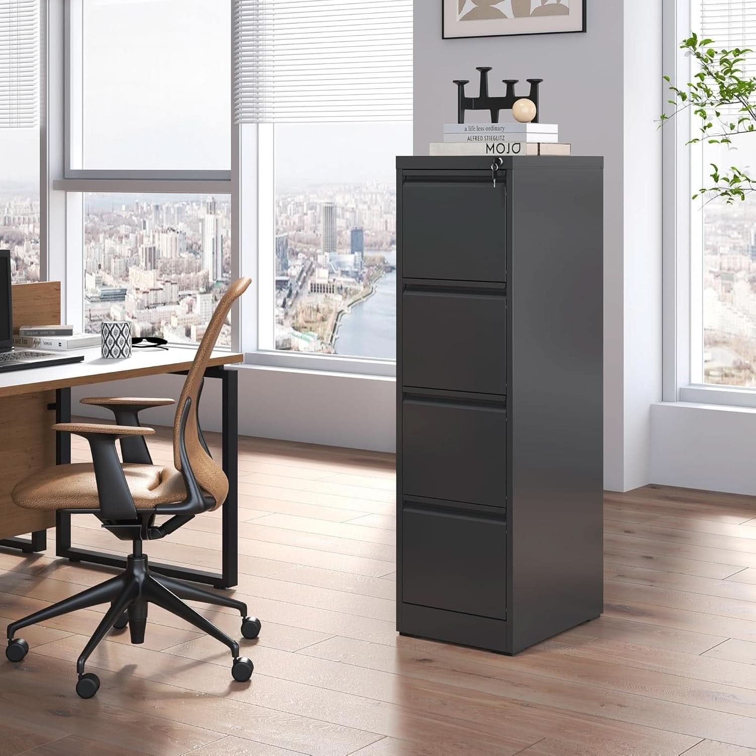 4 Drawer File Cabinet With Lock Black Metal Vertical Filing Cabinet-1