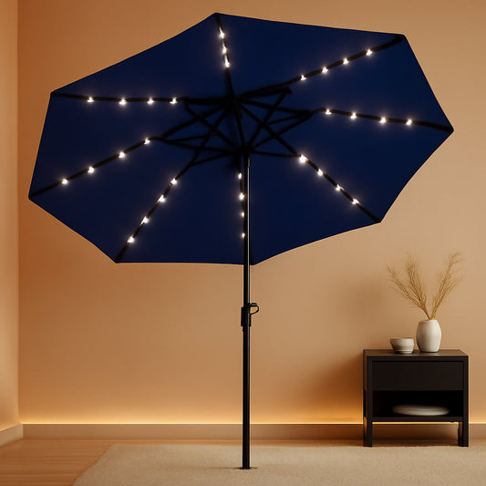 Illuminating Navy Blue Solar Powered Patio Umbrella ShipItFurniture