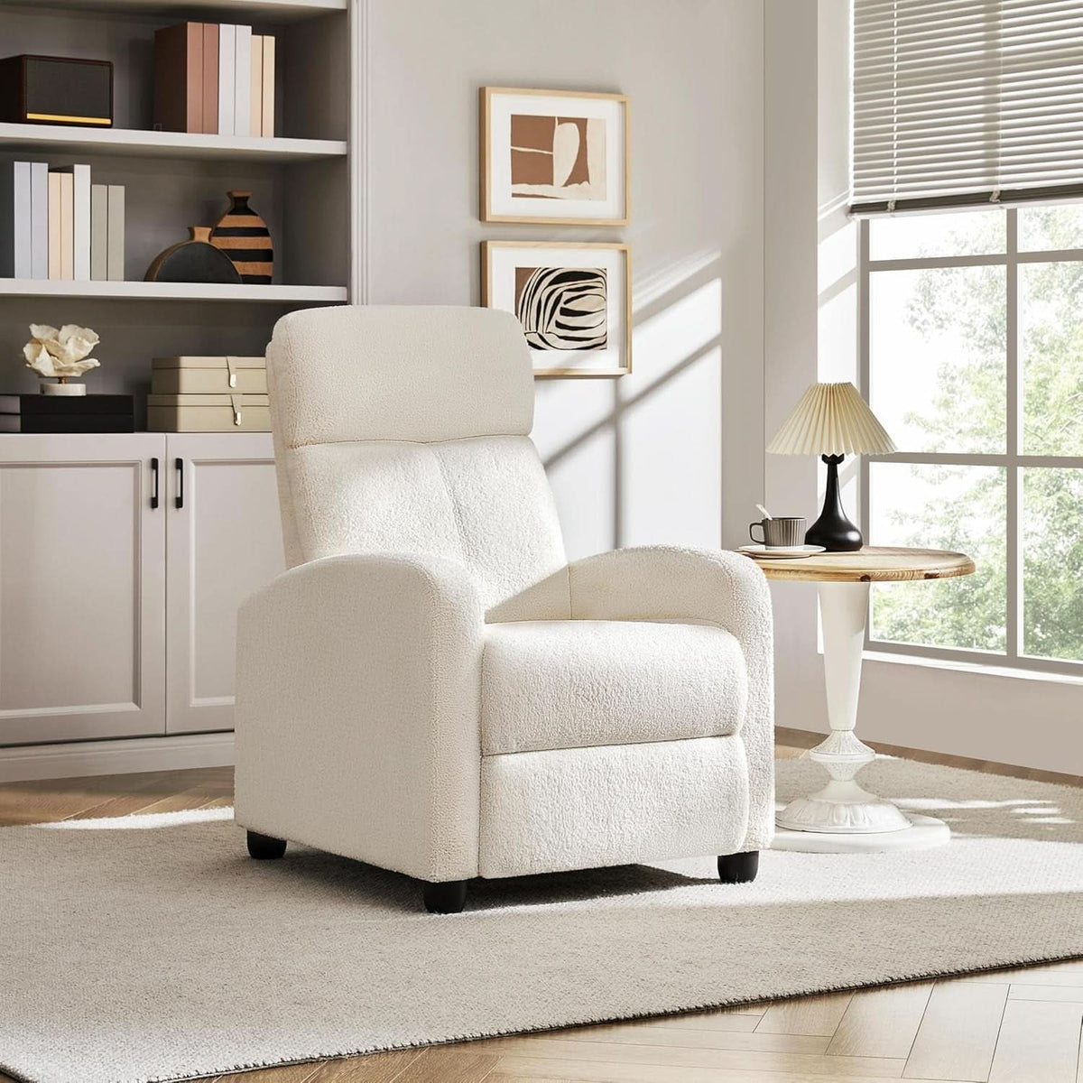 Ivory Fabric Recliner Chair With Adjustable Recline-1