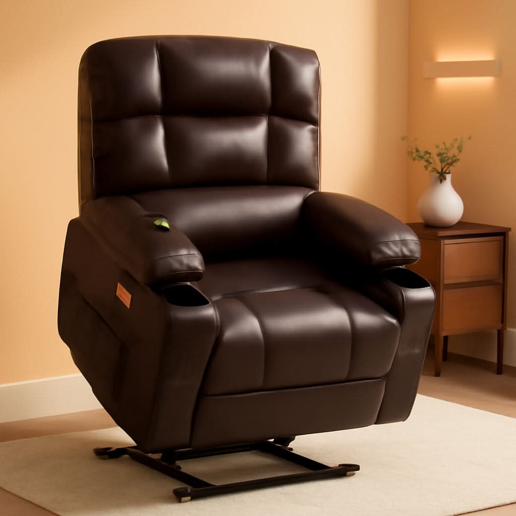 Dark Brown Lift Recliner With Massage For Elderly People-0