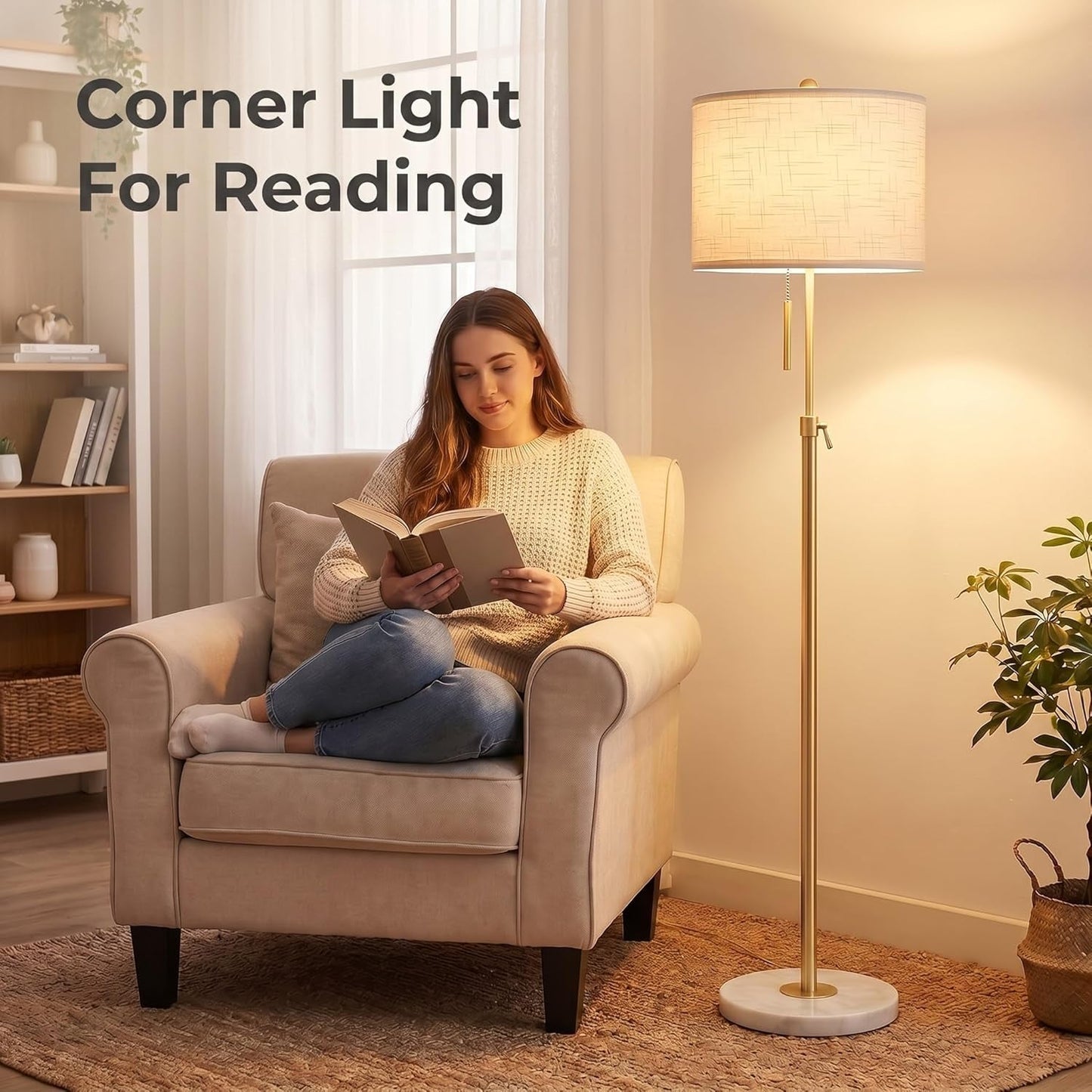 Golden Floor Lamp With Height Adjustable Dimmability-4
