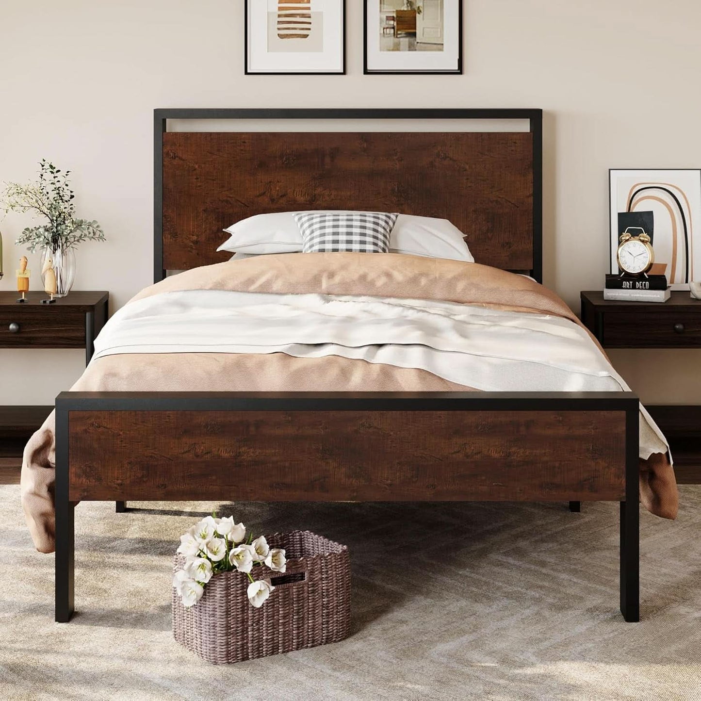 Twin Platform Bed Frame With Under Bed Storage Industrial Style-2