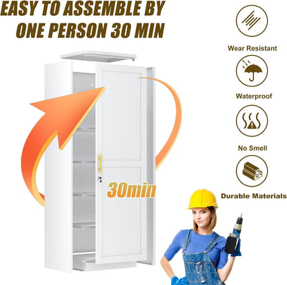 Lockable Metal Locker Cabinet Narrow White Storage-3