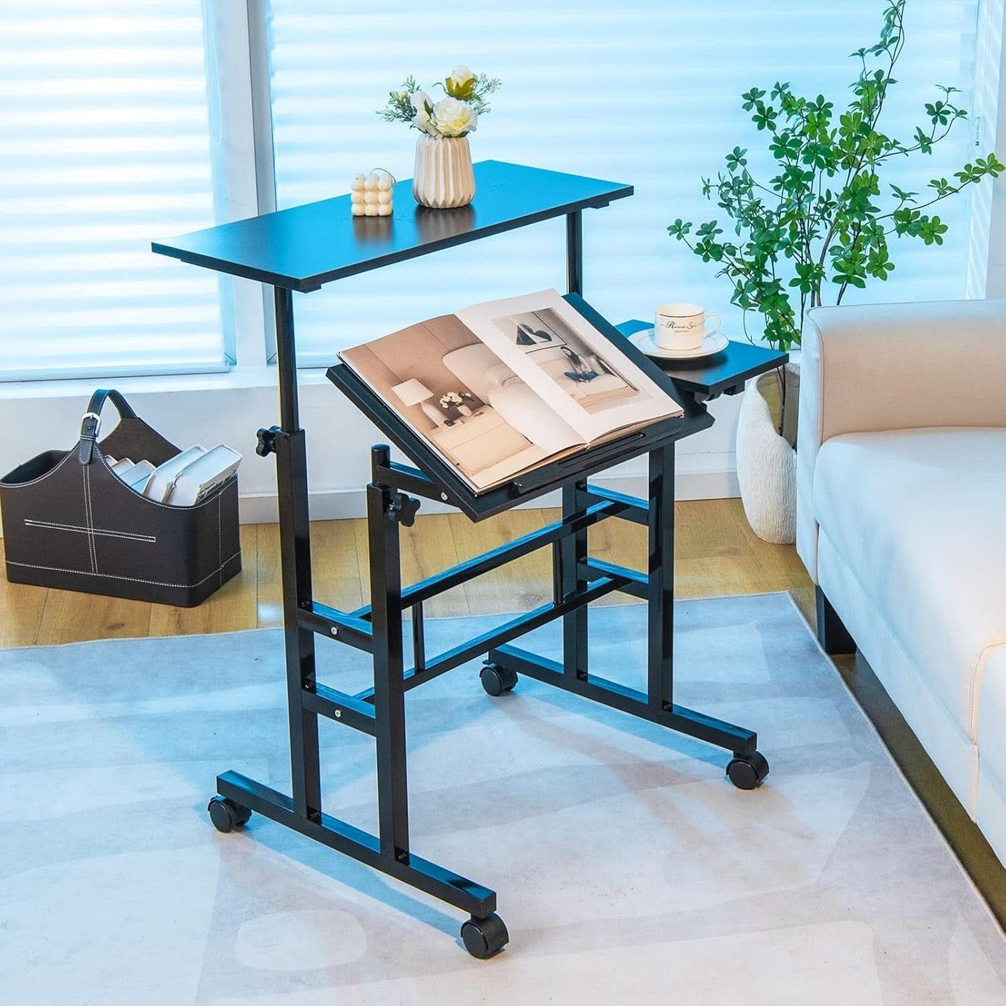 Height Adjustable Mobile Desk with Tilting Top and Wheels-1