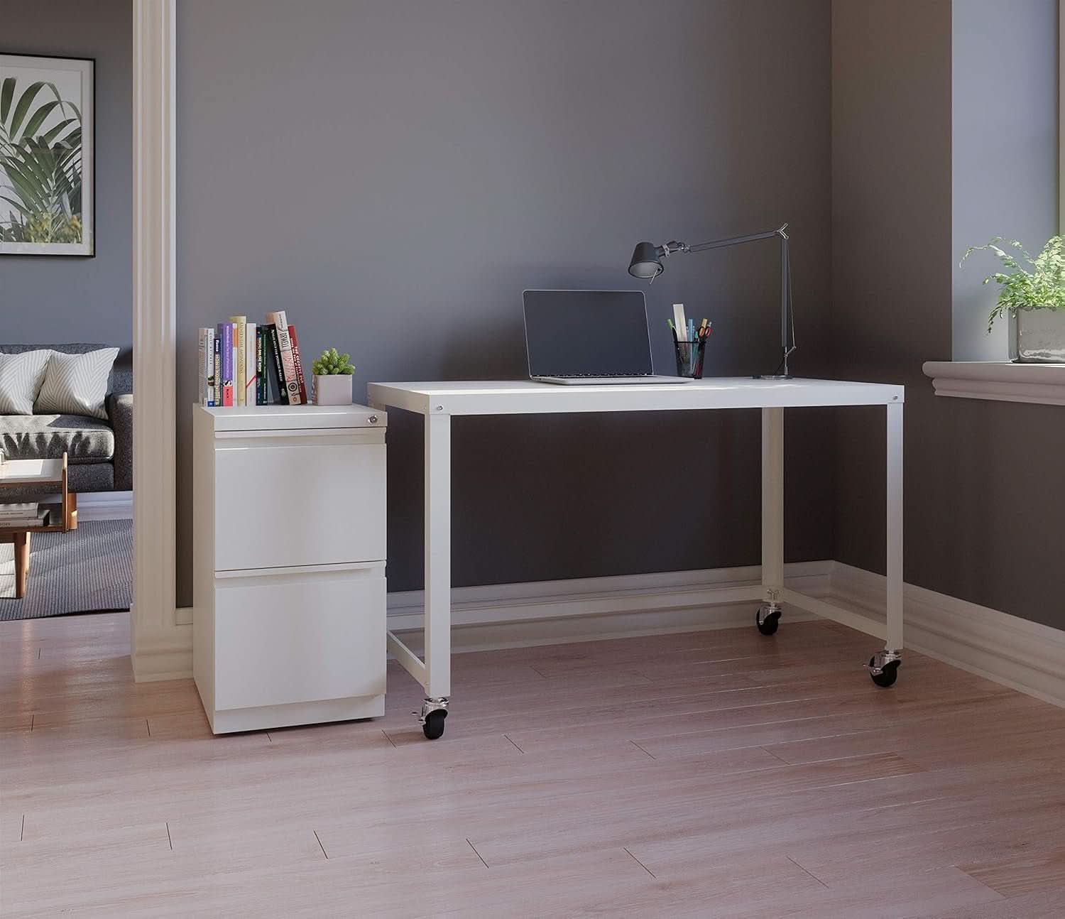 Mobile Metal Desk Workstation with Wheels and Durability-1